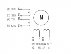 57兩相步進電機實物接線圖、電機尺寸圖